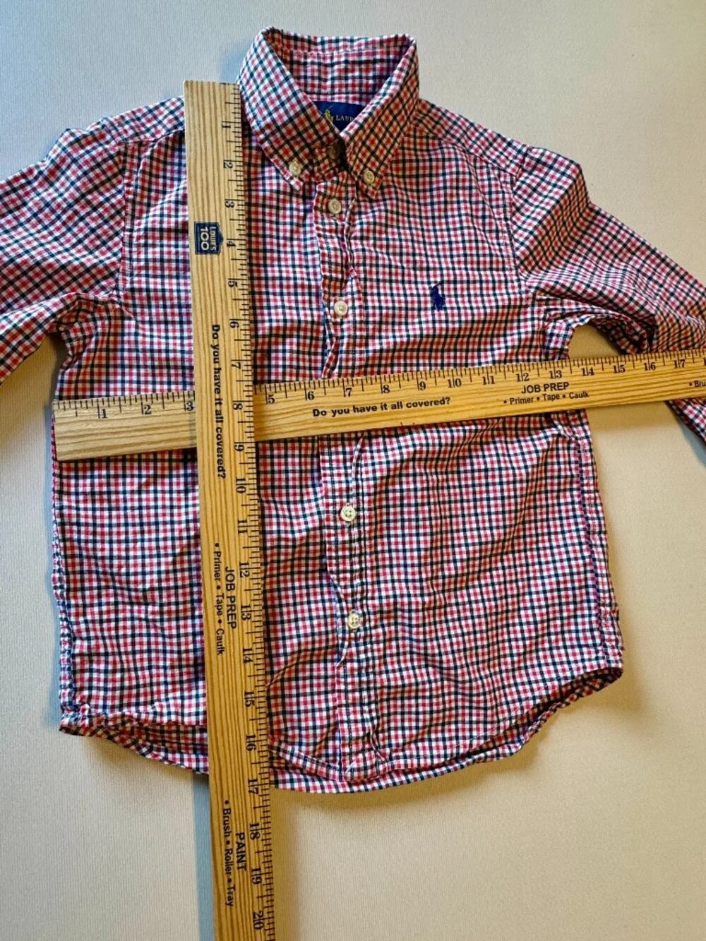 Ralph Lauren Button Down Shirt Boys Size 5 Red Navy Gingham Check Long Sleeve